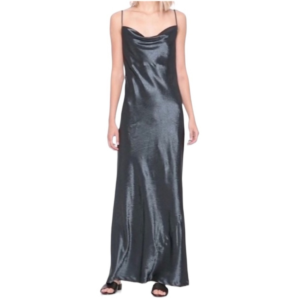 BANANA REPUBLIC Slip Dress cowl neck Gunmetal Maxi Dress size 10 10P petite bias